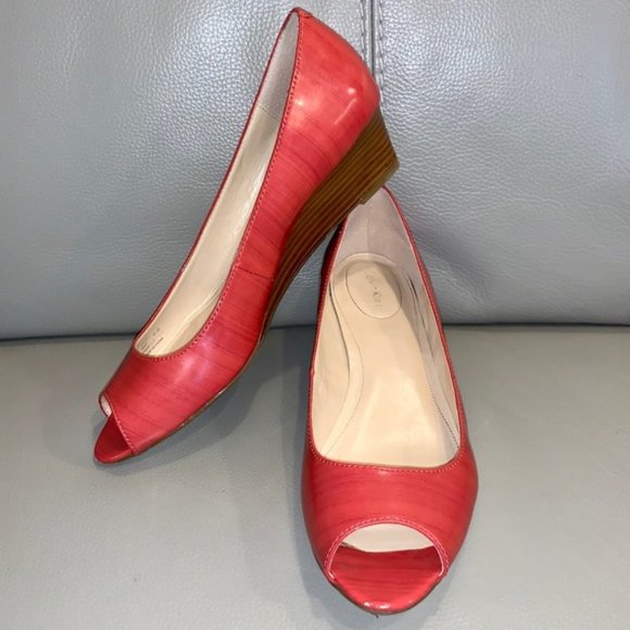 Calvin Klein Bree Coral Peep Toe Wedges - Picture 1 of 8